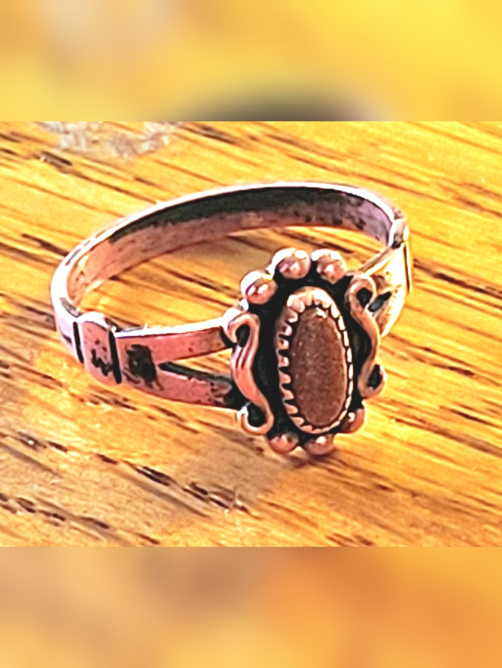 Vintage Southwestern 100% Copper Oval Ring With Goldstone Oval Cabuchon Stone